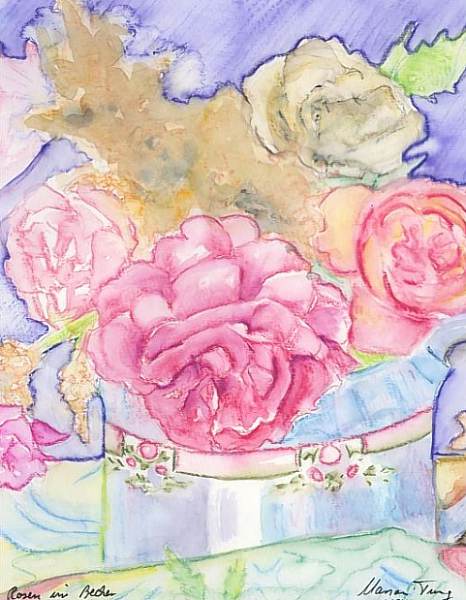 Aquarell/Rosen im Becher