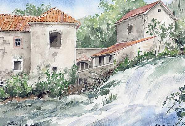 Aquarell/Mhle an der Krka
