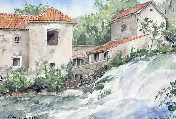 Aquarell/Mhle an der Krka